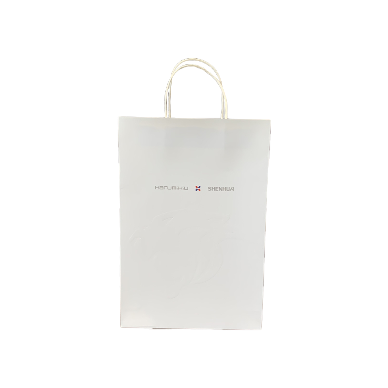 Sacos de papel branco com logotipo personalizado, saco de compras de marca, saco de papel promocional com alça para roupas